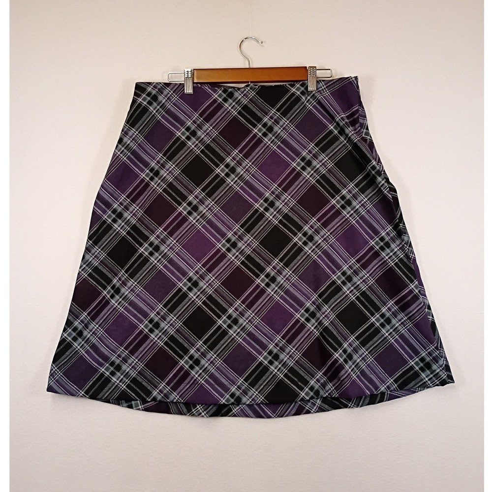 Dark Academia Laura Scott Women 16 Purple Black Plaid A-Line Knee Length Skirt